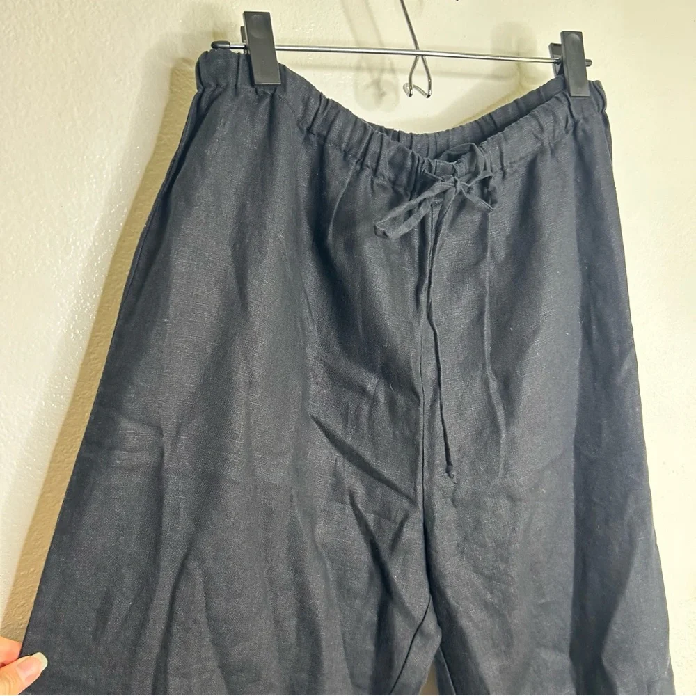 Reformation Olina 100% Linen Black Straight Leg Drawstring Trouser Pant XL